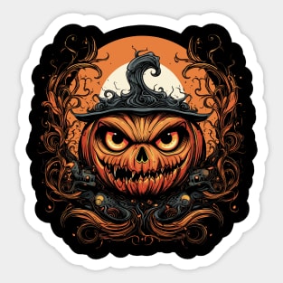 Halloween Pumpkin, Spooky Pumpkin Face, Witch Hat Sticker